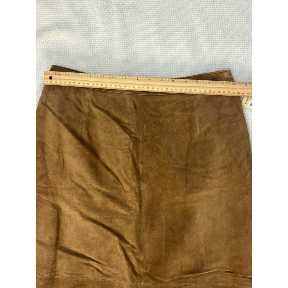 NWT Bernardo Cognac Brown 100% Leather Suede A-Line Laser Cut Midi Max Skirt 12 - Picture 10 of 12